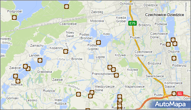 mapa Ligota gmina Czechowice-Dziedzice, Ligota gmina Czechowice-Dziedzice na mapie Targeo