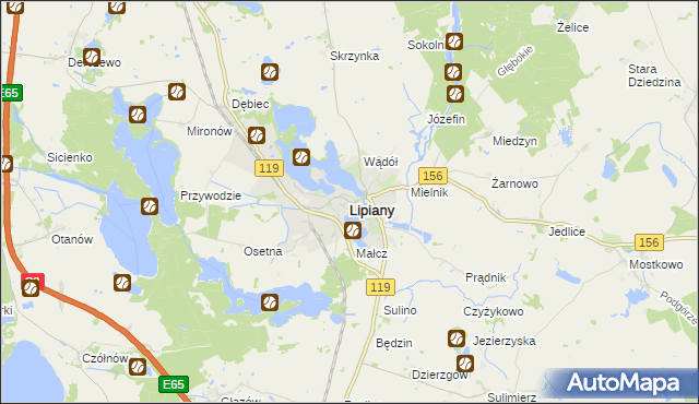 mapa Lipiany powiat pyrzycki, Lipiany powiat pyrzycki na mapie Targeo