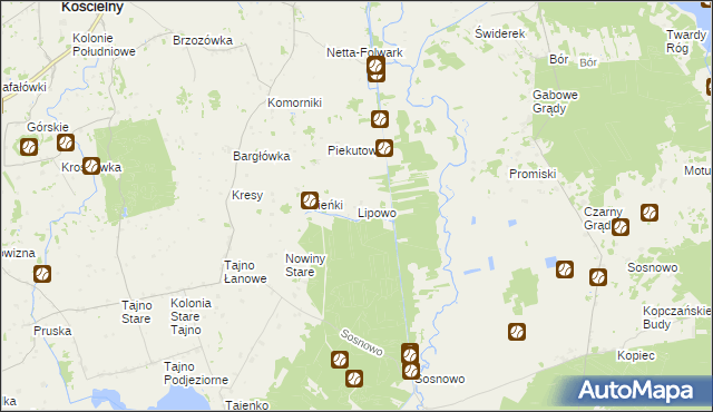 mapa Lipowo gmina Bargłów Kościelny, Lipowo gmina Bargłów Kościelny na mapie Targeo