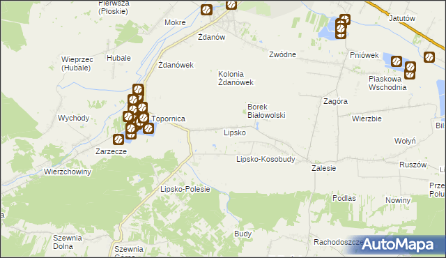 mapa Lipsko gmina Zamość, Lipsko gmina Zamość na mapie Targeo