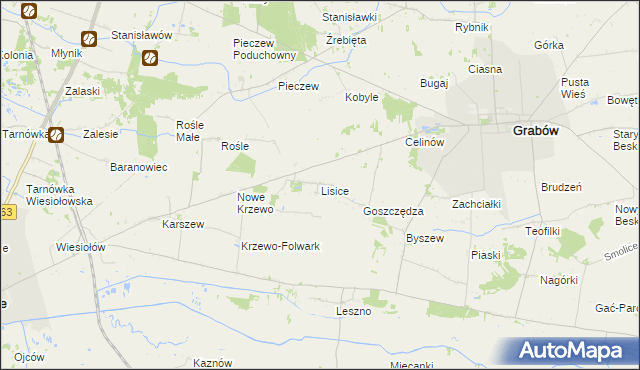 mapa Lisice gmina Dąbie, Lisice gmina Dąbie na mapie Targeo