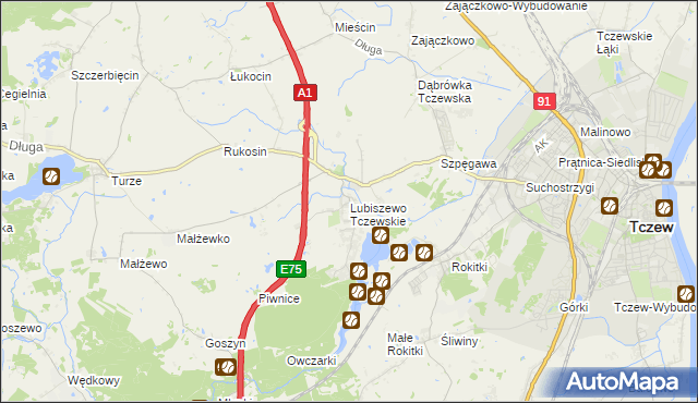 mapa Lubiszewo Tczewskie, Lubiszewo Tczewskie na mapie Targeo