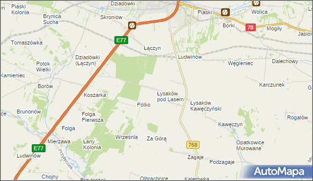 mapa Łysaków pod Lasem, Łysaków pod Lasem na mapie Targeo