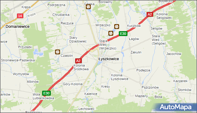 mapa Łyszkowice powiat łowicki, Łyszkowice powiat łowicki na mapie Targeo