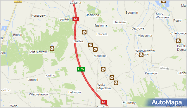 mapa Mąkolice gmina Głowno, Mąkolice gmina Głowno na mapie Targeo