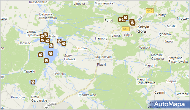 mapa Mąkoszyce gmina Kobyla Góra, Mąkoszyce gmina Kobyla Góra na mapie Targeo