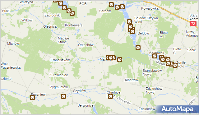 mapa Malanów gmina Lutomiersk, Malanów gmina Lutomiersk na mapie Targeo