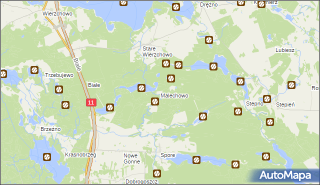 mapa Malechowo gmina Szczecinek, Malechowo gmina Szczecinek na mapie Targeo
