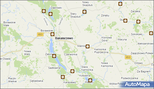 mapa Malinówka gmina Bakałarzewo, Malinówka gmina Bakałarzewo na mapie Targeo