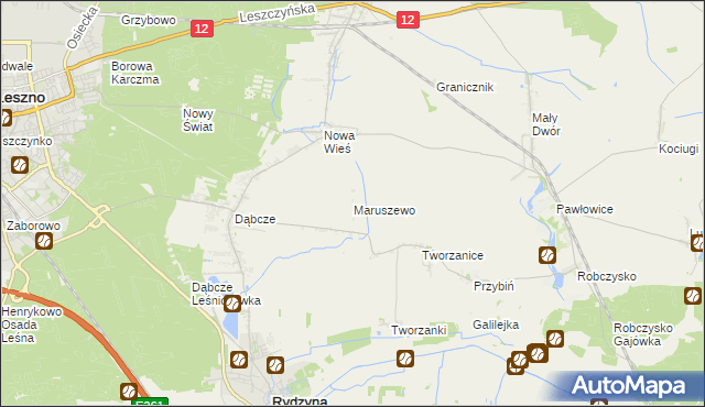 mapa Maruszewo gmina Rydzyna, Maruszewo gmina Rydzyna na mapie Targeo
