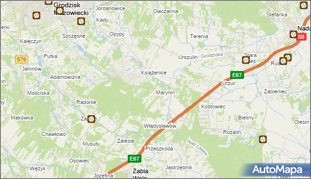 mapa Marynin gmina Grodzisk Mazowiecki, Marynin gmina Grodzisk Mazowiecki na mapie Targeo