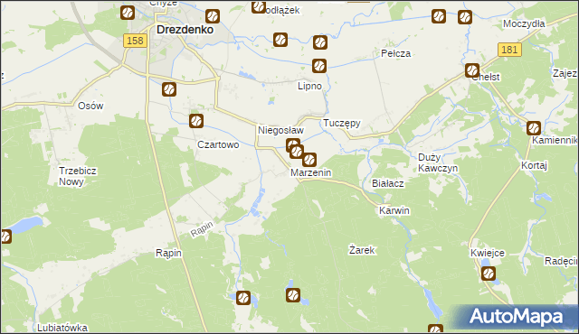 mapa Marzenin gmina Drezdenko, Marzenin gmina Drezdenko na mapie Targeo