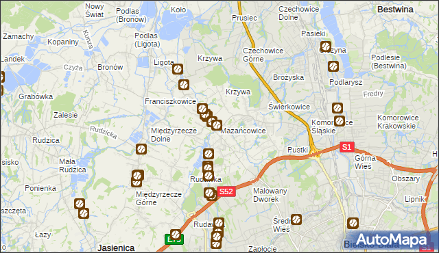 mapa Mazańcowice, Mazańcowice na mapie Targeo