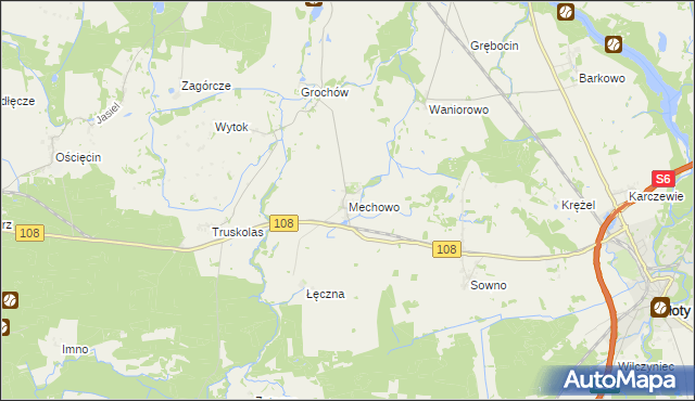 mapa Mechowo gmina Płoty, Mechowo gmina Płoty na mapie Targeo