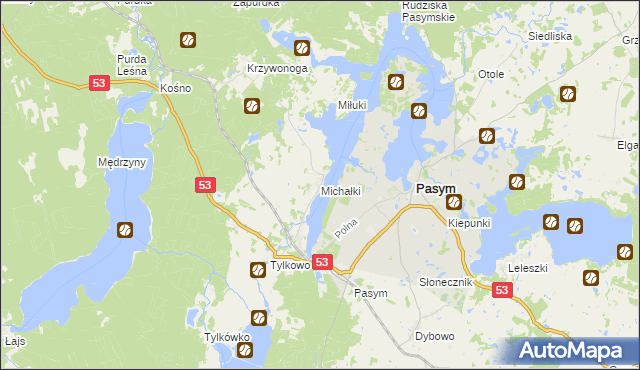 mapa Michałki gmina Pasym, Michałki gmina Pasym na mapie Targeo