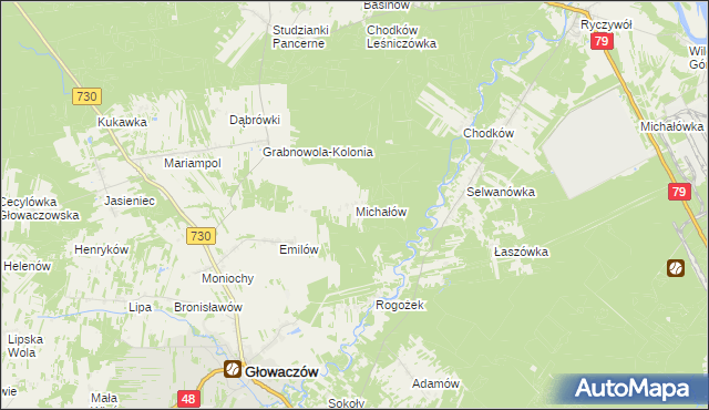mapa Michałów gmina Głowaczów, Michałów gmina Głowaczów na mapie Targeo