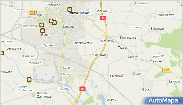 mapa Miechowice gmina Inowrocław, Miechowice gmina Inowrocław na mapie Targeo