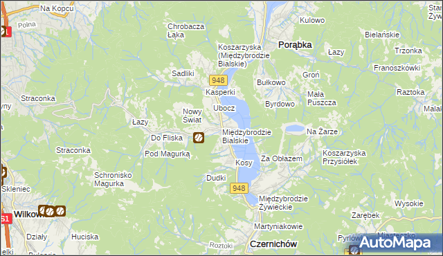 mapa Międzybrodzie Bialskie, Międzybrodzie Bialskie na mapie Targeo