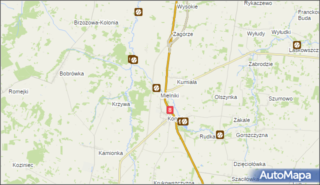 mapa Mielniki gmina Korycin, Mielniki gmina Korycin na mapie Targeo