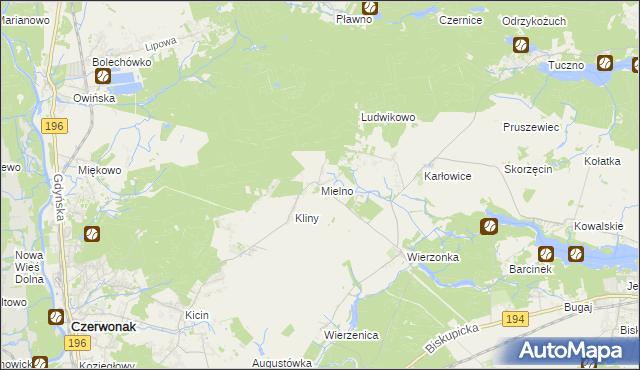 mapa Mielno gmina Czerwonak, Mielno gmina Czerwonak na mapie Targeo