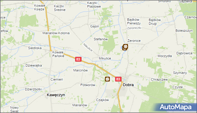 mapa Mikulice gmina Dobra, Mikulice gmina Dobra na mapie Targeo