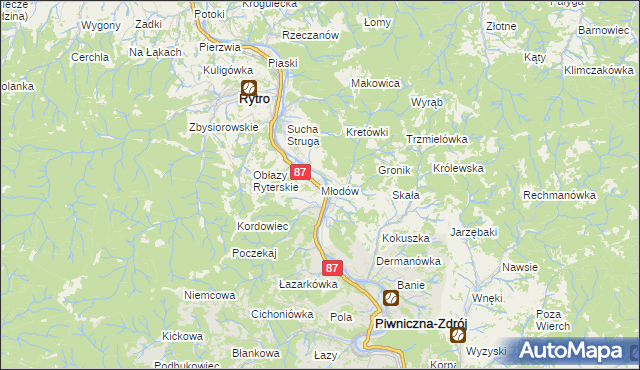 mapa Młodów gmina Piwniczna-Zdrój, Młodów gmina Piwniczna-Zdrój na mapie Targeo