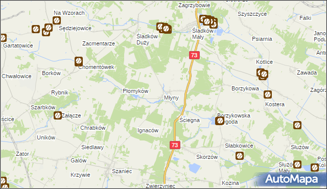 mapa Młyny gmina Busko-Zdrój, Młyny gmina Busko-Zdrój na mapie Targeo