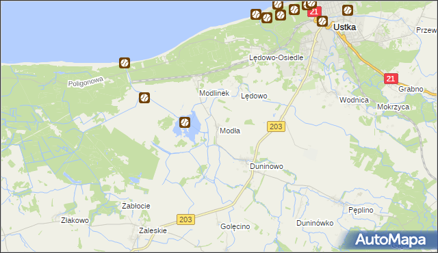 mapa Modła gmina Ustka, Modła gmina Ustka na mapie Targeo