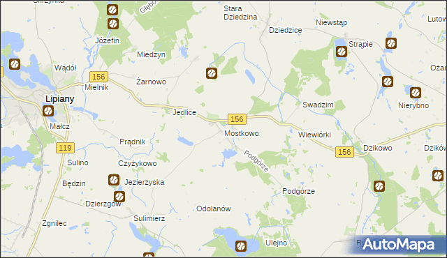 mapa Mostkowo gmina Barlinek, Mostkowo gmina Barlinek na mapie Targeo