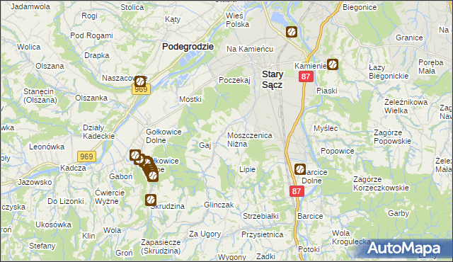 mapa Moszczenica Niżna, Moszczenica Niżna na mapie Targeo