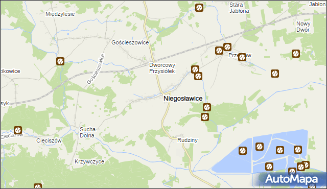 mapa Niegosławice powiat żagański, Niegosławice powiat żagański na mapie Targeo