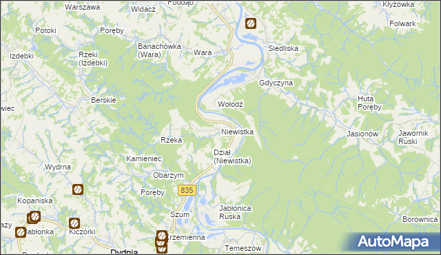 mapa Niewistka, Niewistka na mapie Targeo