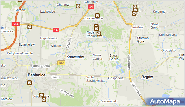 mapa Nowa Gadka gmina Ksawerów, Nowa Gadka gmina Ksawerów na mapie Targeo