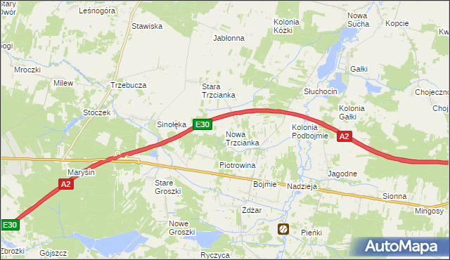 mapa Nowa Trzcianka, Nowa Trzcianka na mapie Targeo