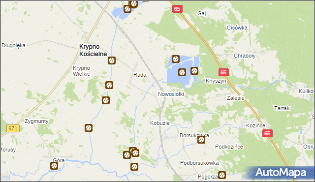 mapa Nowosiółki gmina Dobrzyniewo Duże, Nowosiółki gmina Dobrzyniewo Duże na mapie Targeo