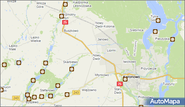 mapa Nowy Dwór gmina Koronowo, Nowy Dwór gmina Koronowo na mapie Targeo