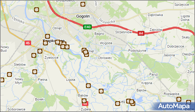 mapa Obrowiec gmina Gogolin, Obrowiec gmina Gogolin na mapie Targeo