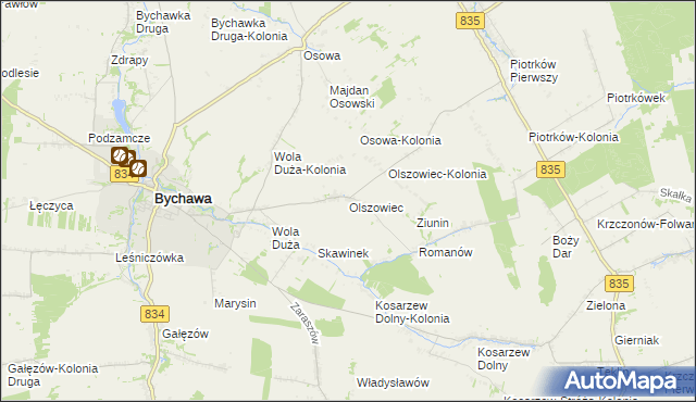 mapa Olszowiec gmina Bychawa, Olszowiec gmina Bychawa na mapie Targeo