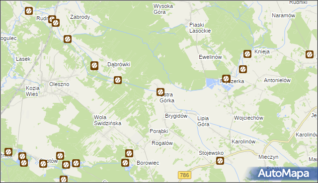 mapa Ostra Górka gmina Krasocin, Ostra Górka gmina Krasocin na mapie Targeo