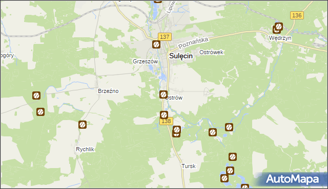 mapa Ostrów gmina Sulęcin, Ostrów gmina Sulęcin na mapie Targeo