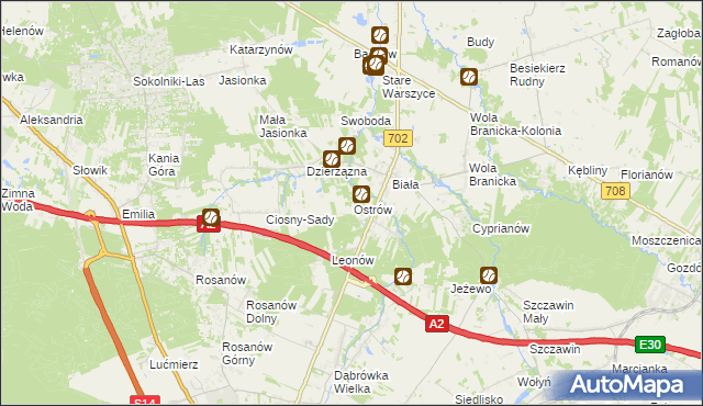 mapa Ostrów gmina Zgierz, Ostrów gmina Zgierz na mapie Targeo