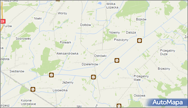 mapa Ostrówki gmina Wohyń, Ostrówki gmina Wohyń na mapie Targeo