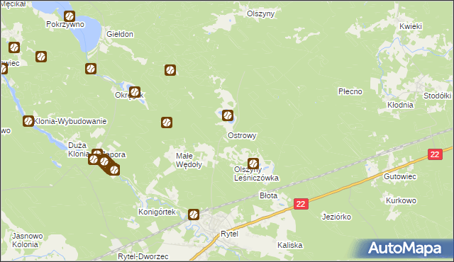 mapa Ostrowy gmina Czersk, Ostrowy gmina Czersk na mapie Targeo