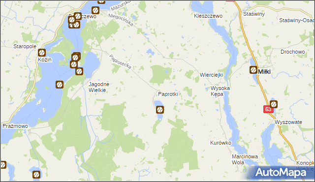 mapa Paprotki gmina Miłki, Paprotki gmina Miłki na mapie Targeo