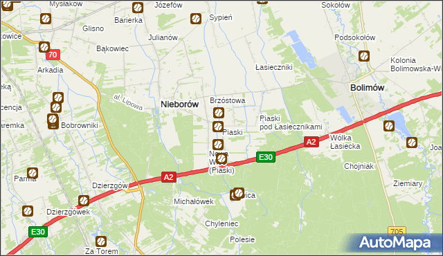 mapa Piaski gmina Nieborów, Piaski gmina Nieborów na mapie Targeo