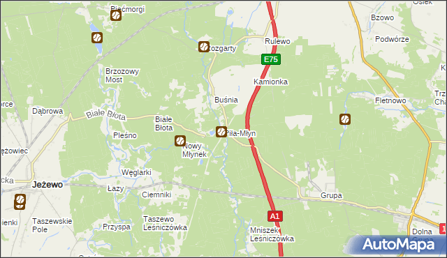mapa Piła-Młyn gmina Jeżewo, Piła-Młyn gmina Jeżewo na mapie Targeo