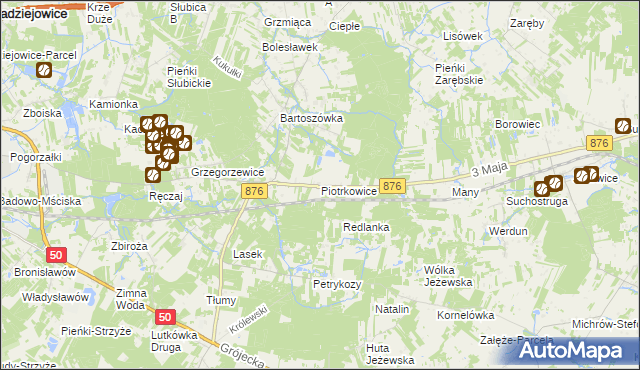 mapa Piotrkowice gmina Żabia Wola, Piotrkowice gmina Żabia Wola na mapie Targeo
