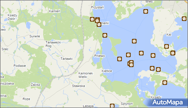 mapa Pniewo gmina Węgorzewo, Pniewo gmina Węgorzewo na mapie Targeo