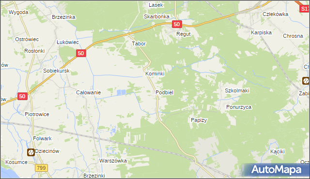 mapa Podbiel gmina Celestynów, Podbiel gmina Celestynów na mapie Targeo