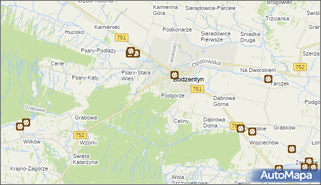 mapa Podgórze gmina Bodzentyn, Podgórze gmina Bodzentyn na mapie Targeo
